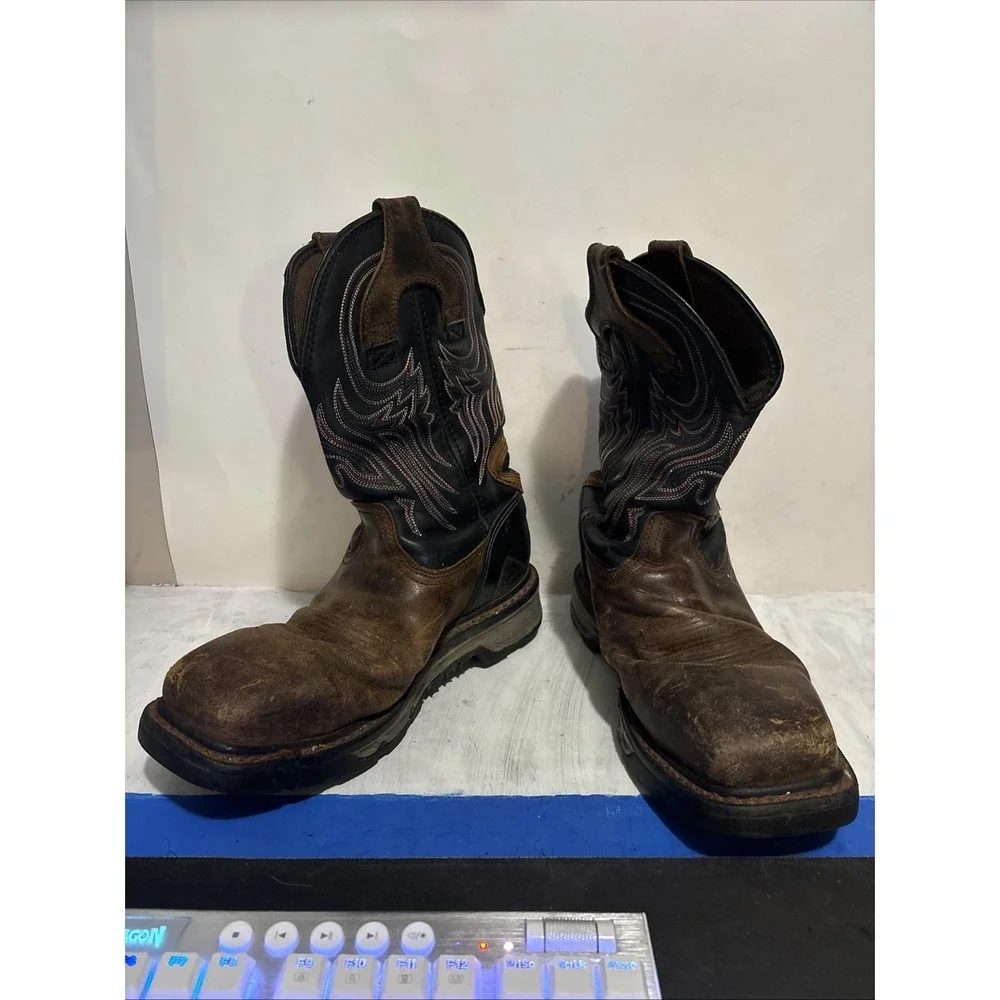 Justin Mens Brown Leather Work Boots Commander X5 Steel Toe 10D